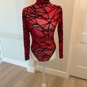 Chic Red Geometric Pattern Bodysuit